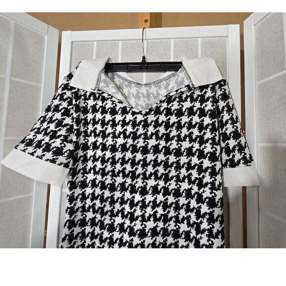 NEW! SHEIN Women Houndstooth Print Contrast Collar Bodycon Dress Size: Medium - Picture 4 of 4